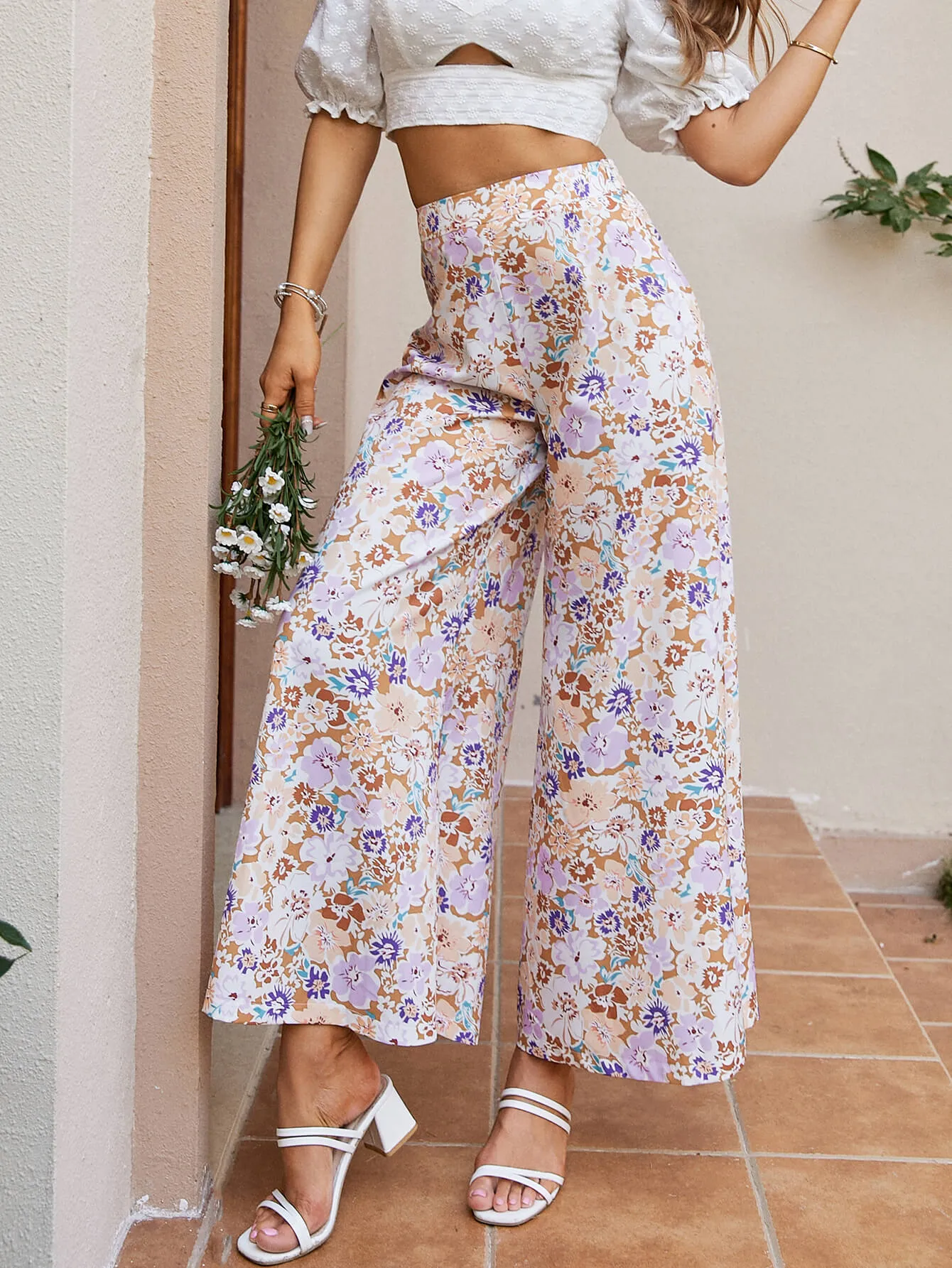 Floral High Waist Culottes