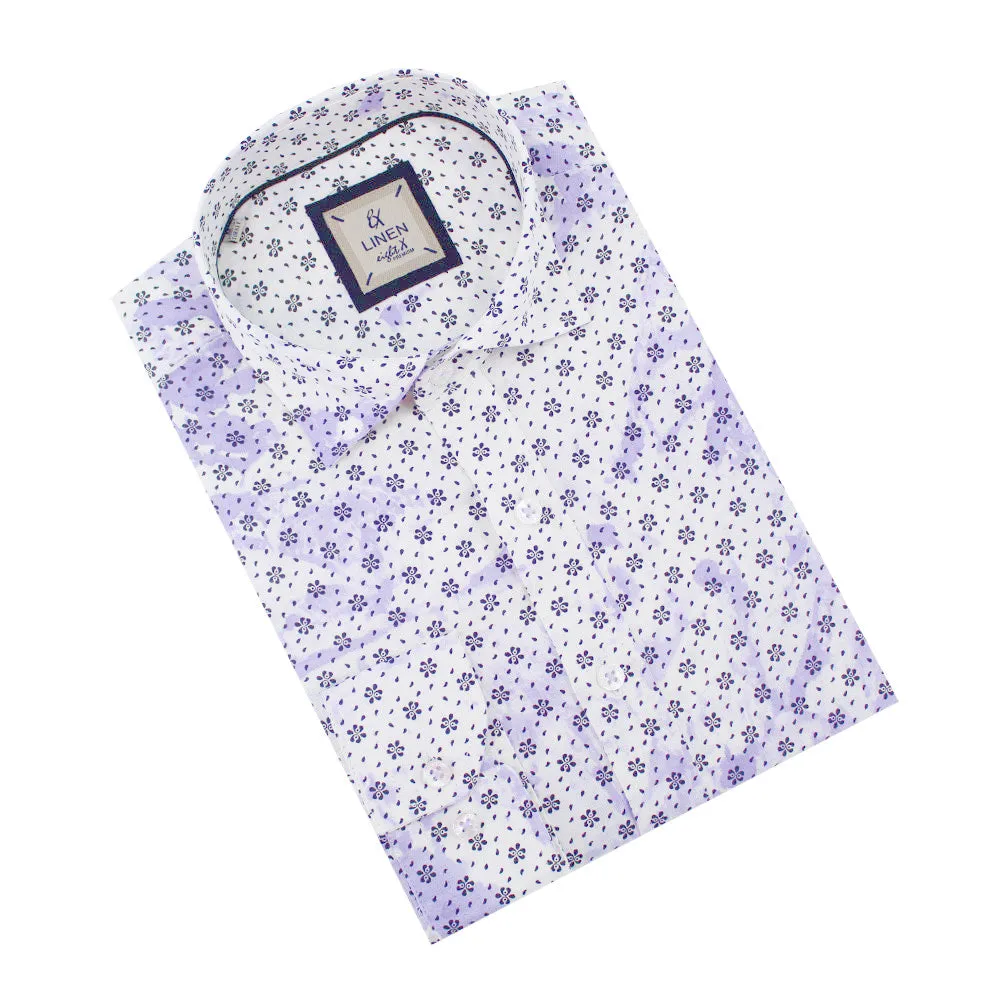 Floral Print Linen Shirt - Lilac Tie Dye