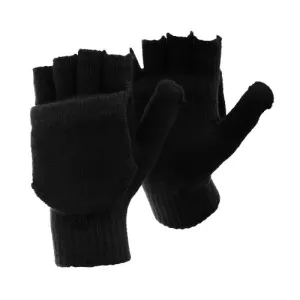 FLOSO Mens Plain Thermal Winter Capped Fingerless Gloves