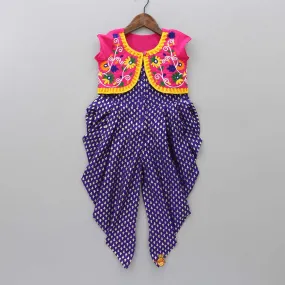 Foil Printed Dhoti Style Jumpsuit With Embroidered Jacket