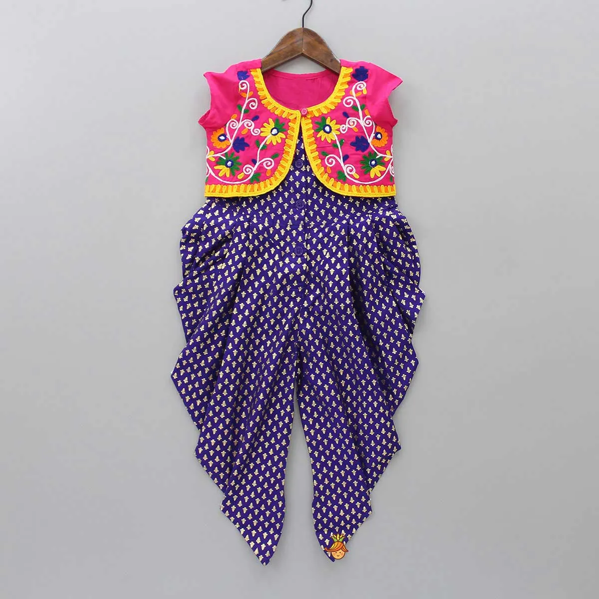 Foil Printed Dhoti Style Jumpsuit With Embroidered Jacket