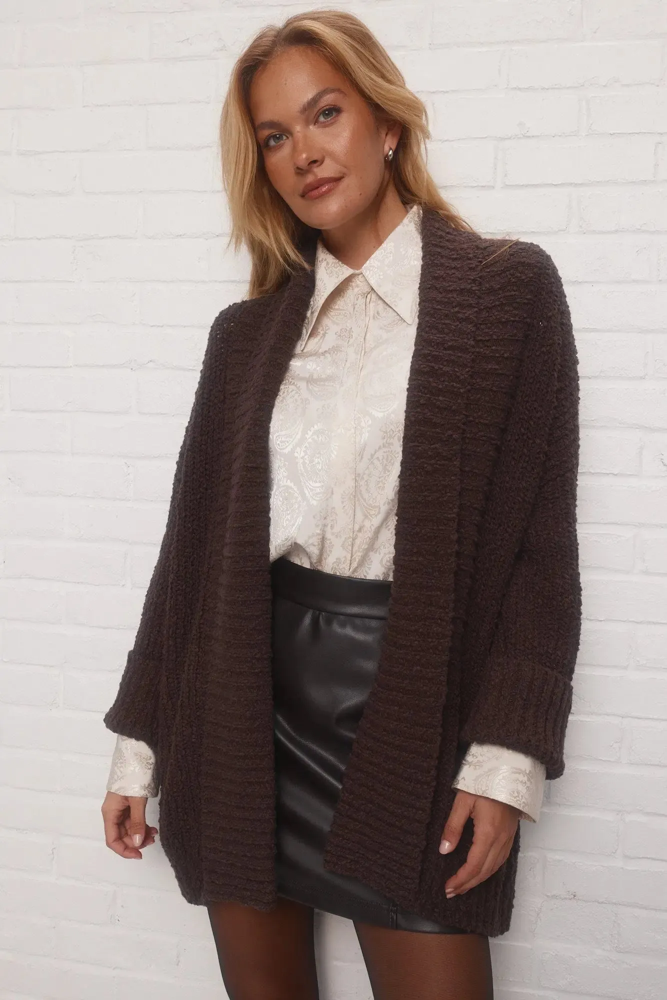 Gellar | Cardigan en tricot brun