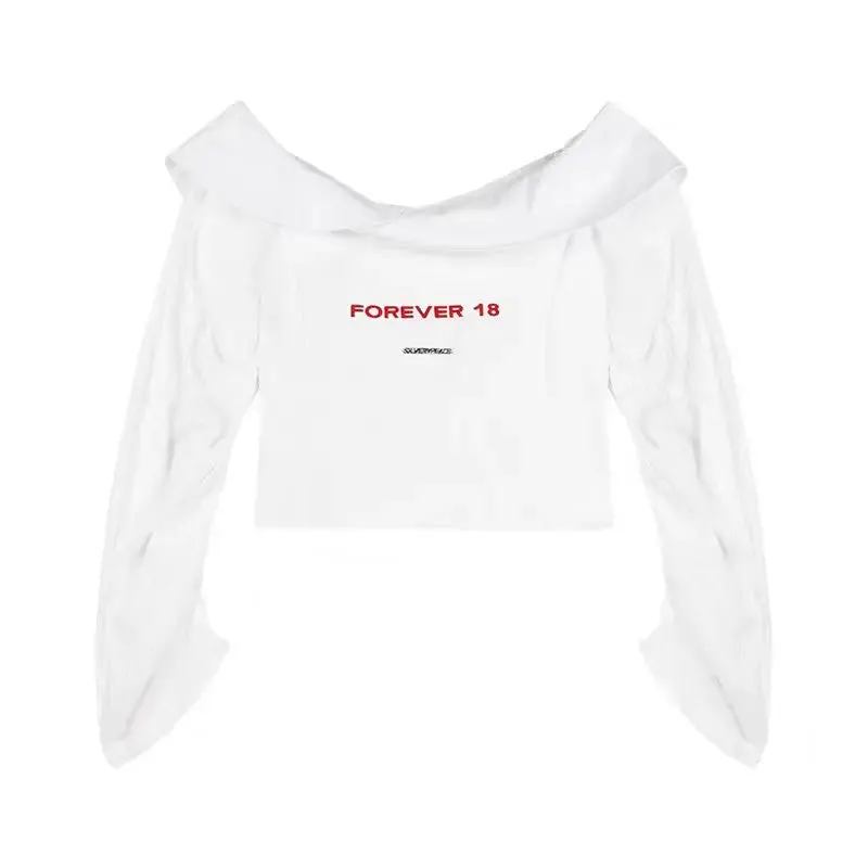 Girlary Autumn Streetwear Off-shoulder Letter Embroidery Sexy White Shirt Women   Casual Plaid Camisole Hot Girls Two Piece Set 2024 New