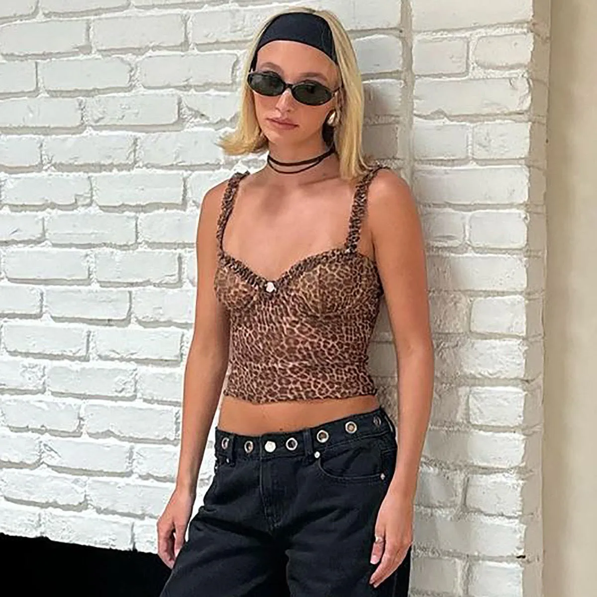 Girlary-shop 2000s fashion 2024 Summer New Women's Low Cut Slim Leopard Print Camisole Top