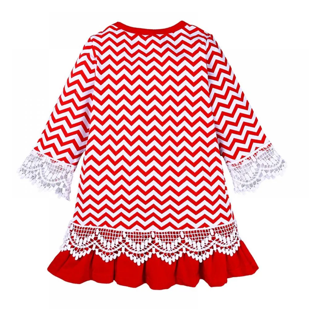 Girls Christmas Dress Santa Claus Wavy Ruffled Pleated Skirt Wholesale Girls Dress