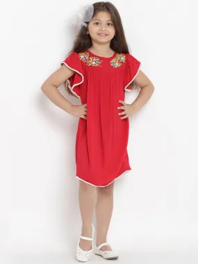 Girl's Red A-Line Dress  - NOZ2TOZ KIDS