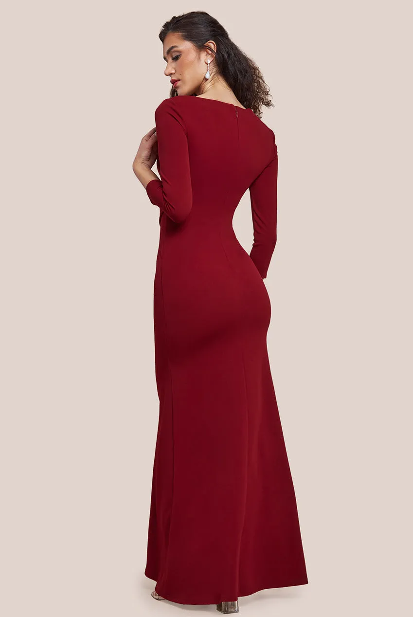 Goddiva Asymmetric Neck Diamante Embellished Maxi Dress - Wine