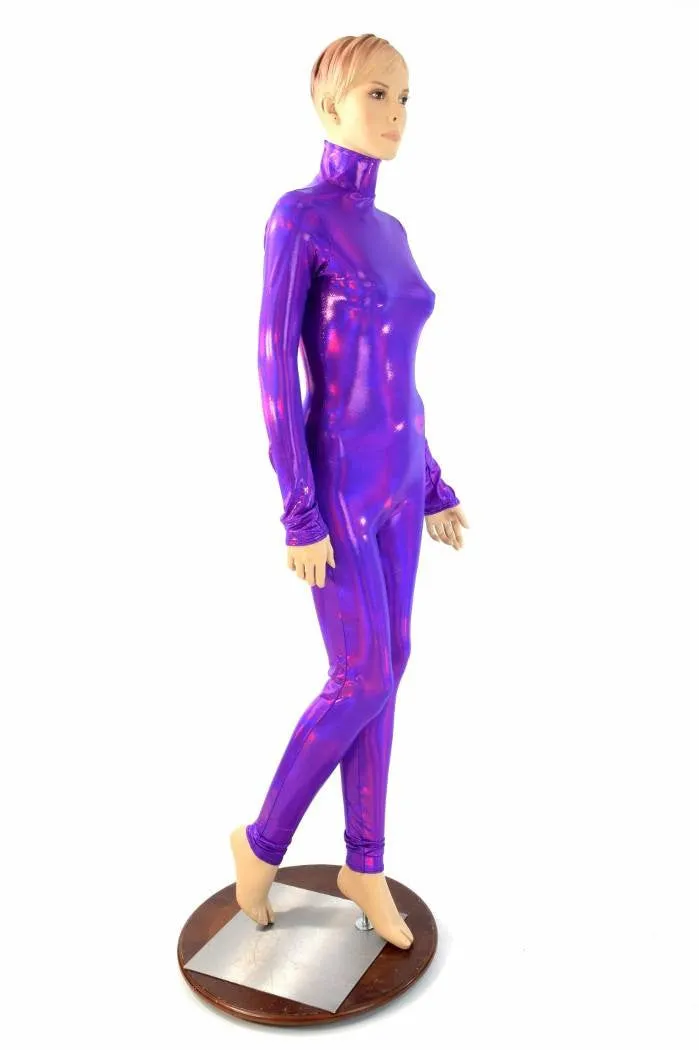 Grape Holographic Turtle Neck Catsuit