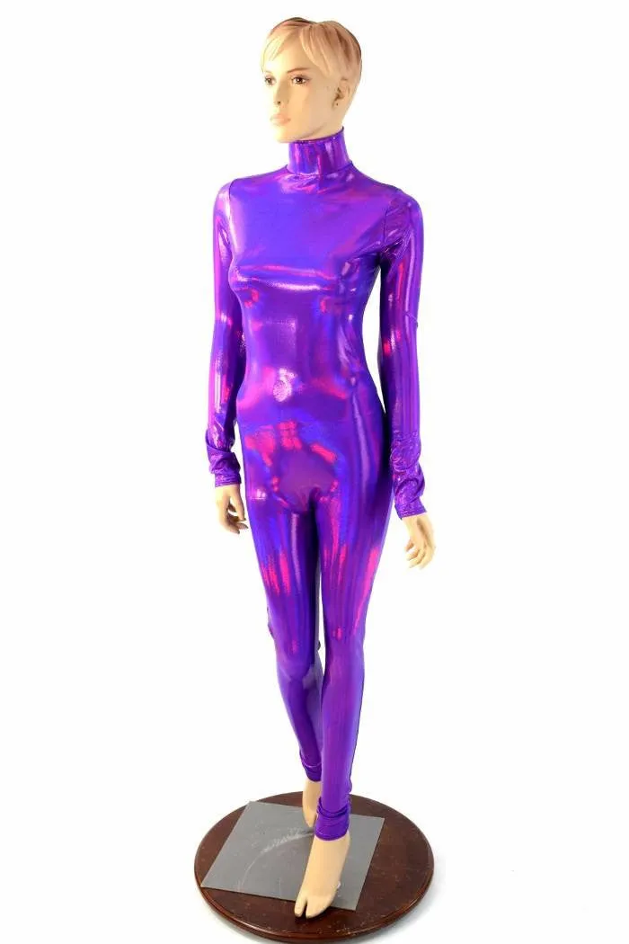 Grape Holographic Turtle Neck Catsuit