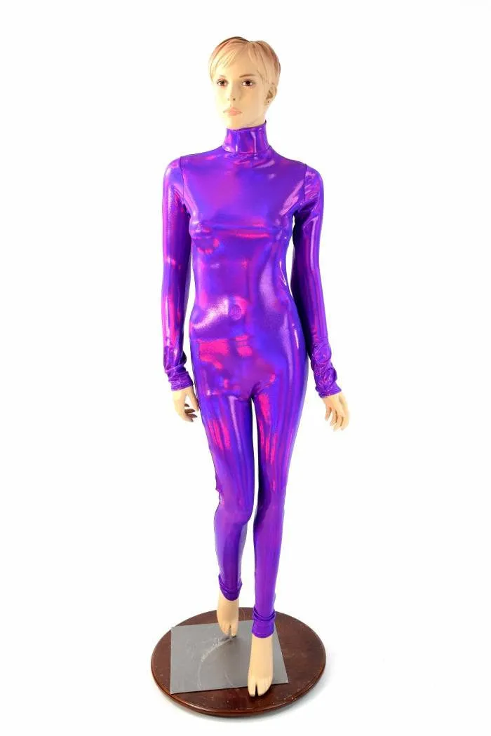 Grape Holographic Turtle Neck Catsuit