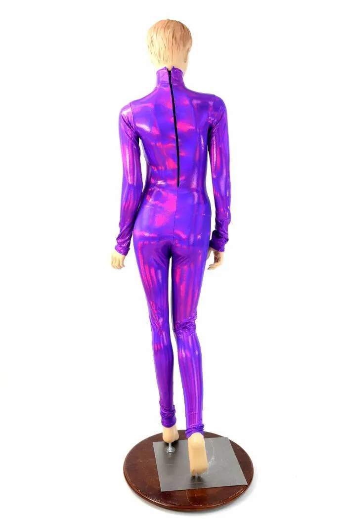 Grape Holographic Turtle Neck Catsuit