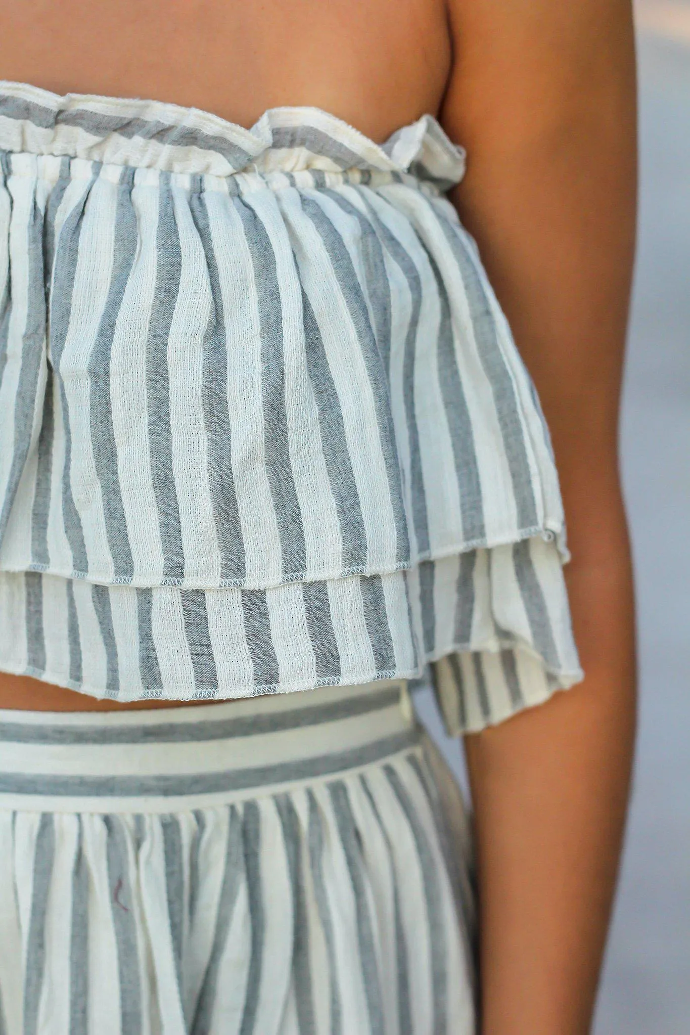 Gray Striped Layered Top and Skirt Set