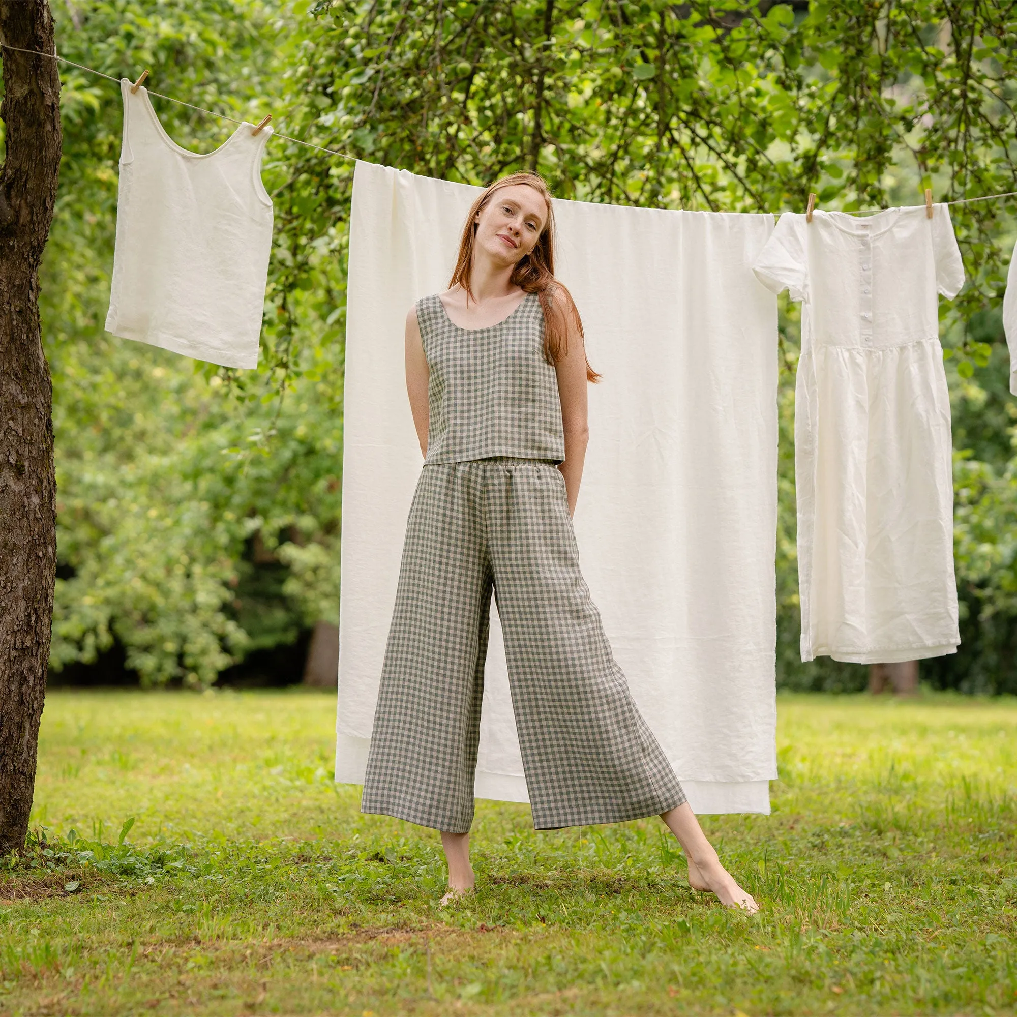 Green Gingham Linen Culottes Lana