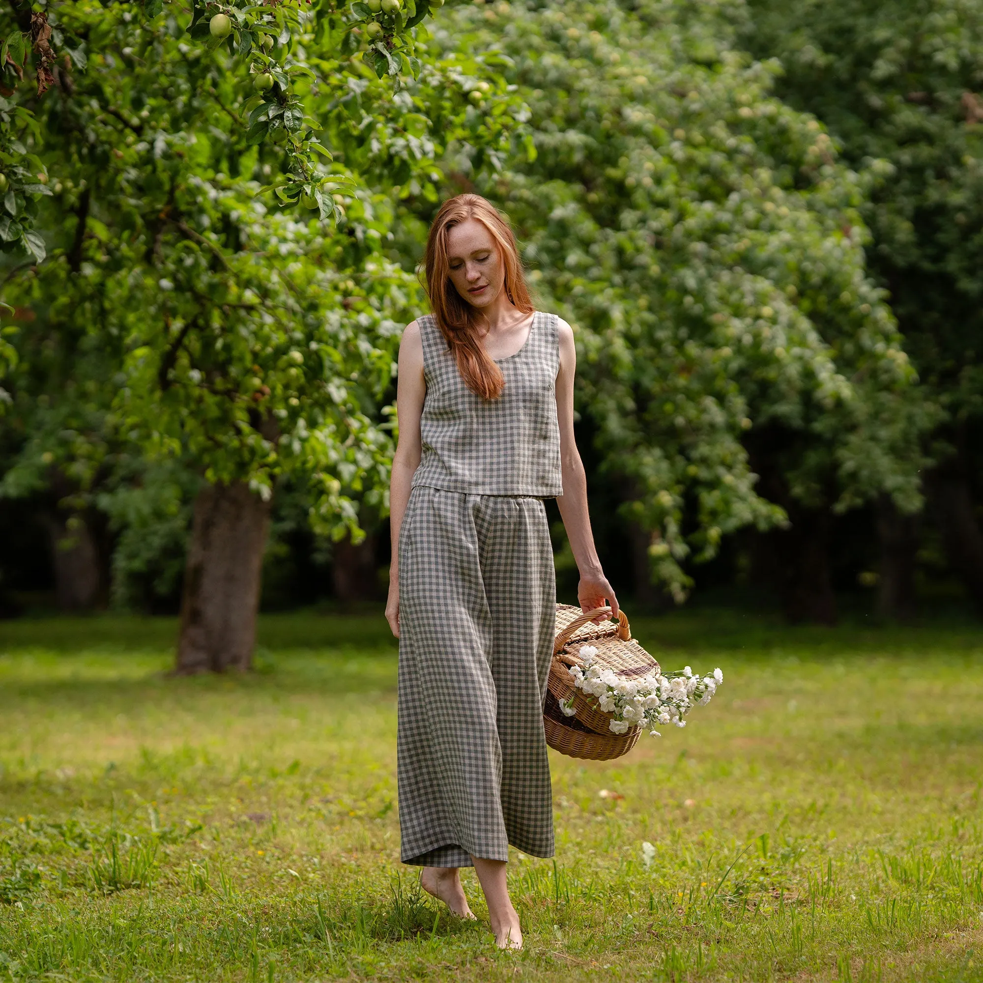 Green Gingham Linen Culottes Lana