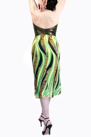 green wave halter tango dress with back slit