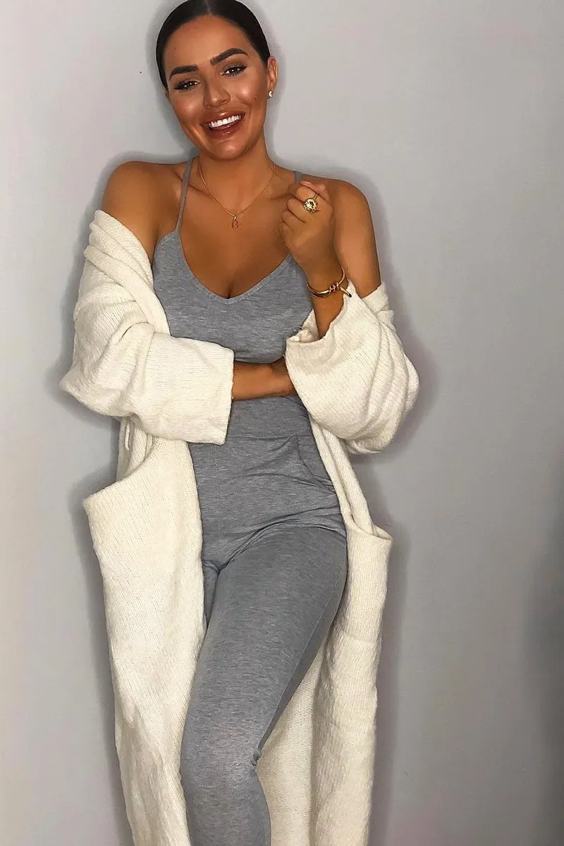 Grey Plunge Strappy Jersey Jumpsuit - Narumi