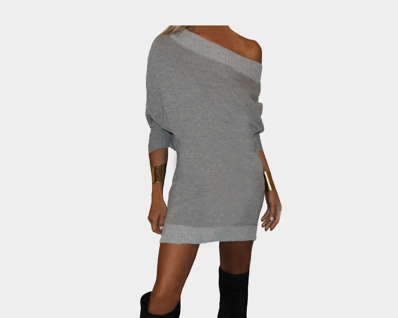 Heather Gray Knit Off Shoulder tunic/Dress - The Park Avenue