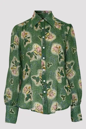 HECATE Bed of Roses Green Silk Georgette Shirt