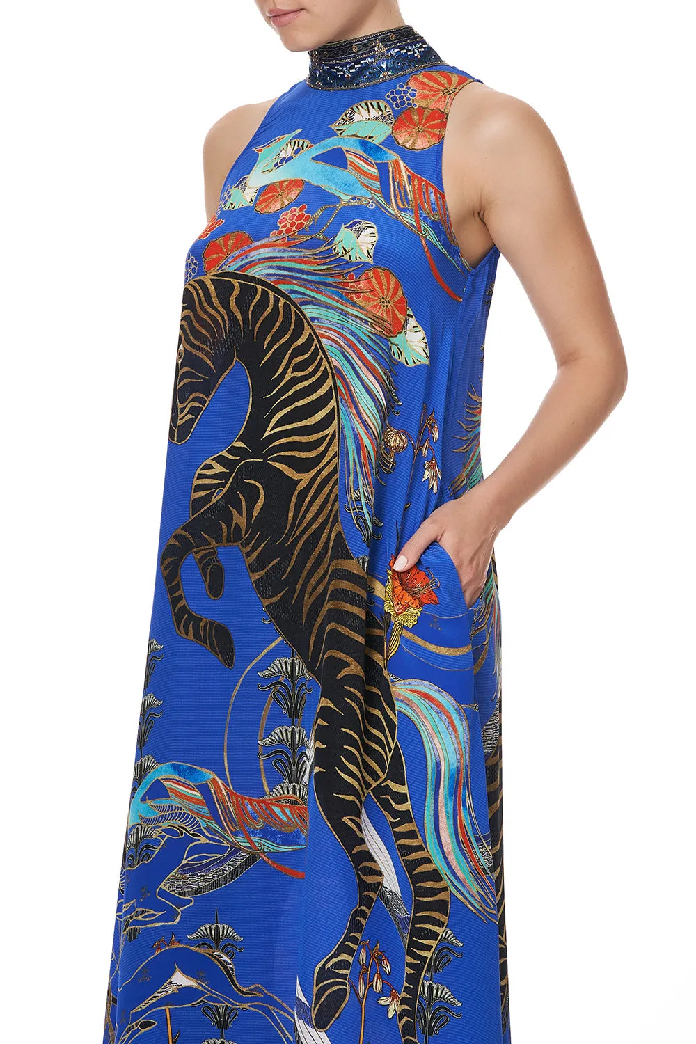 HIGH NECK DRESS WITH BACK NECK TIE TREE OF LIFE