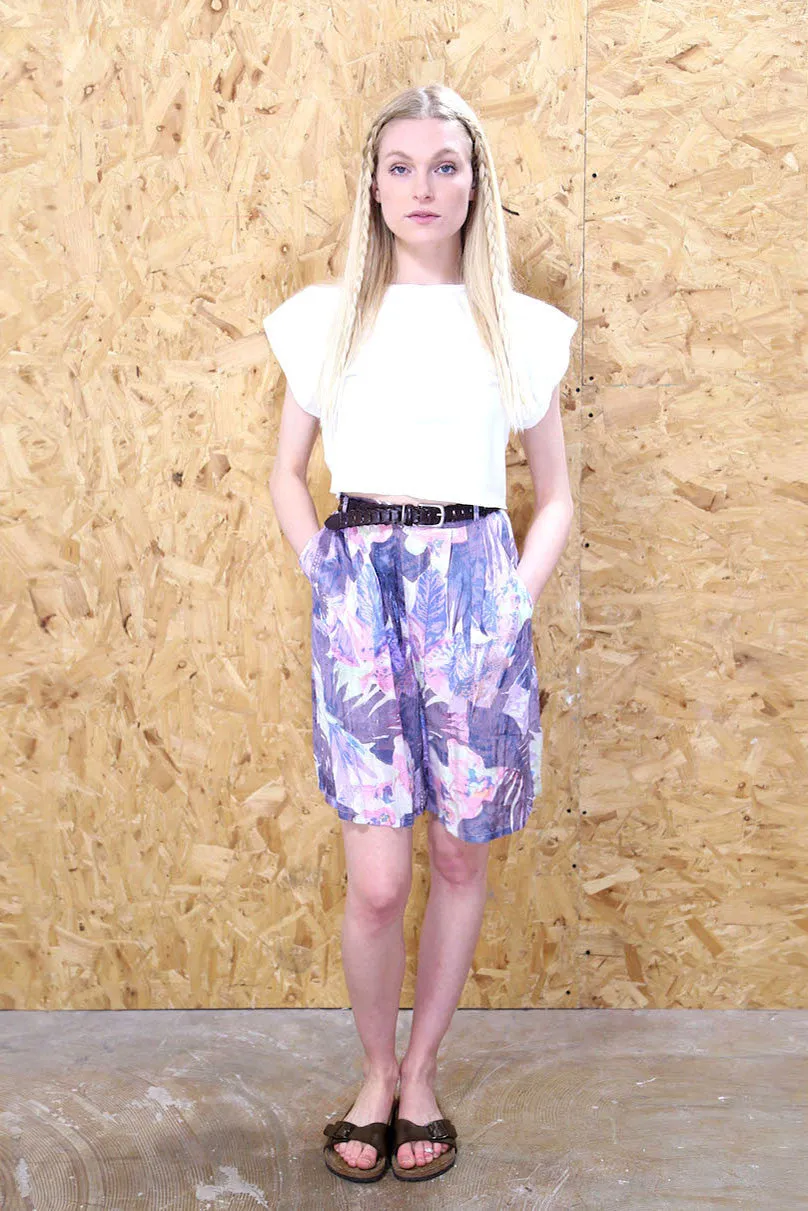 High Waisted Purple Tropical Print Culottes