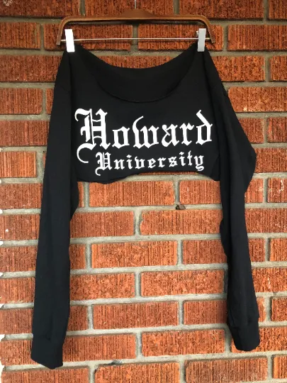 Howard University Black Super Crop or Crew Neck Long Sleeve Black T-Shirt