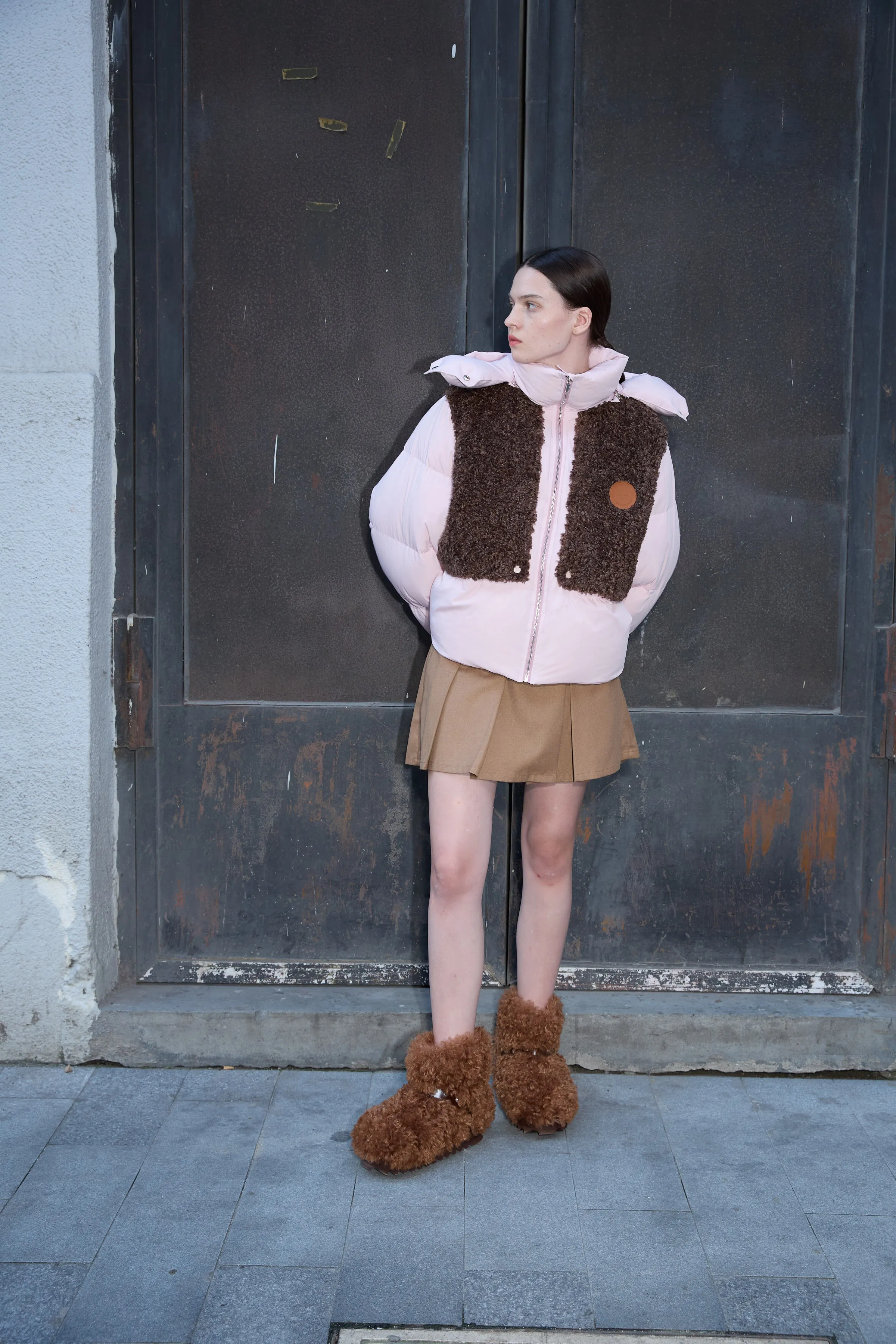 ICON Teddy Shearling Short Down Jacket - Pink