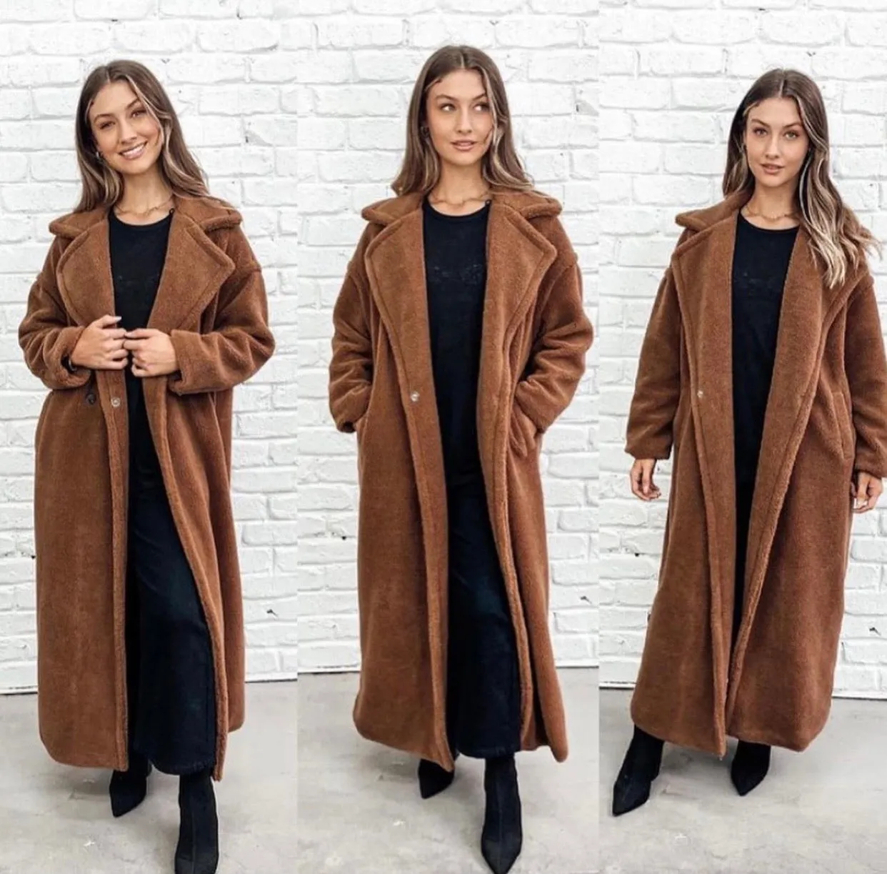 Jaz long slouch chocolate teddy coat