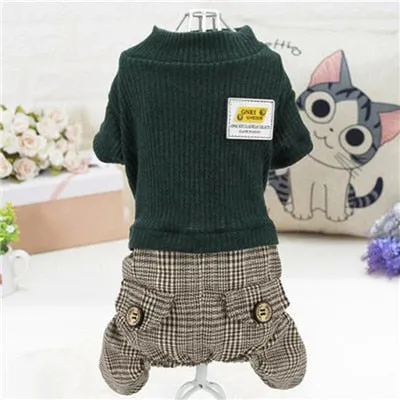 Jumpsuit For Small Dogs Chihuahua Pug Poodle Plaid Pants Hoodies Romper Clothing