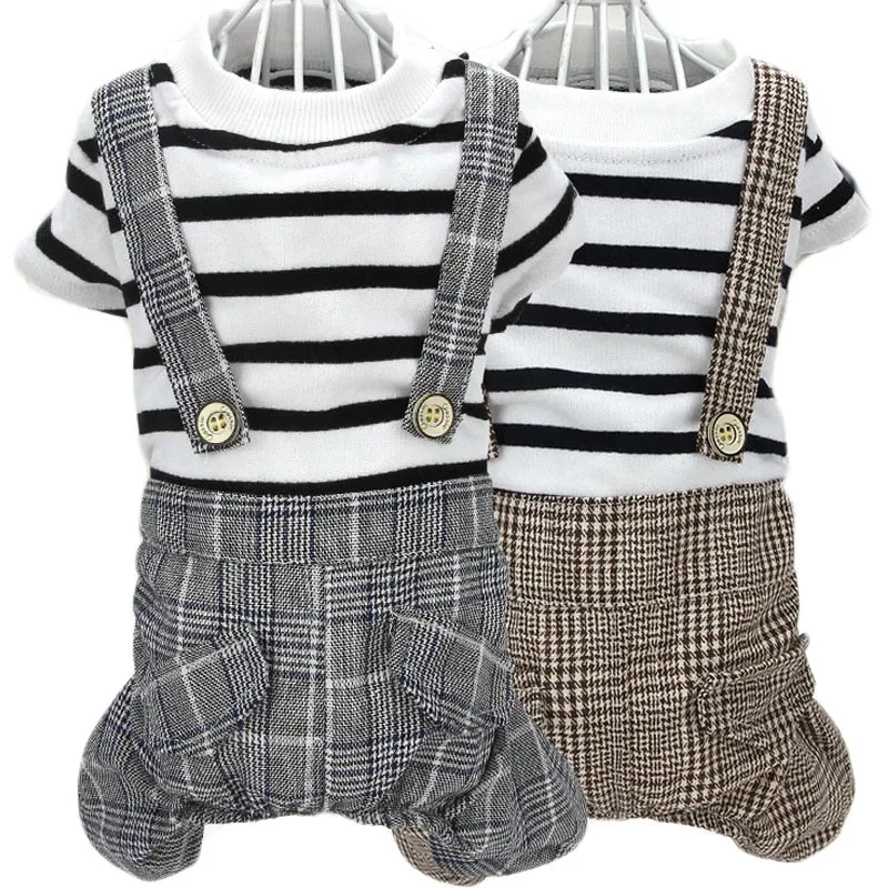 Jumpsuit For Small Dogs Chihuahua Pug Poodle Plaid Pants Hoodies Romper Clothing