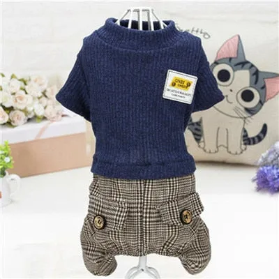 Jumpsuit For Small Dogs Chihuahua Pug Poodle Plaid Pants Hoodies Romper Clothing