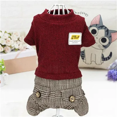 Jumpsuit For Small Dogs Chihuahua Pug Poodle Plaid Pants Hoodies Romper Clothing