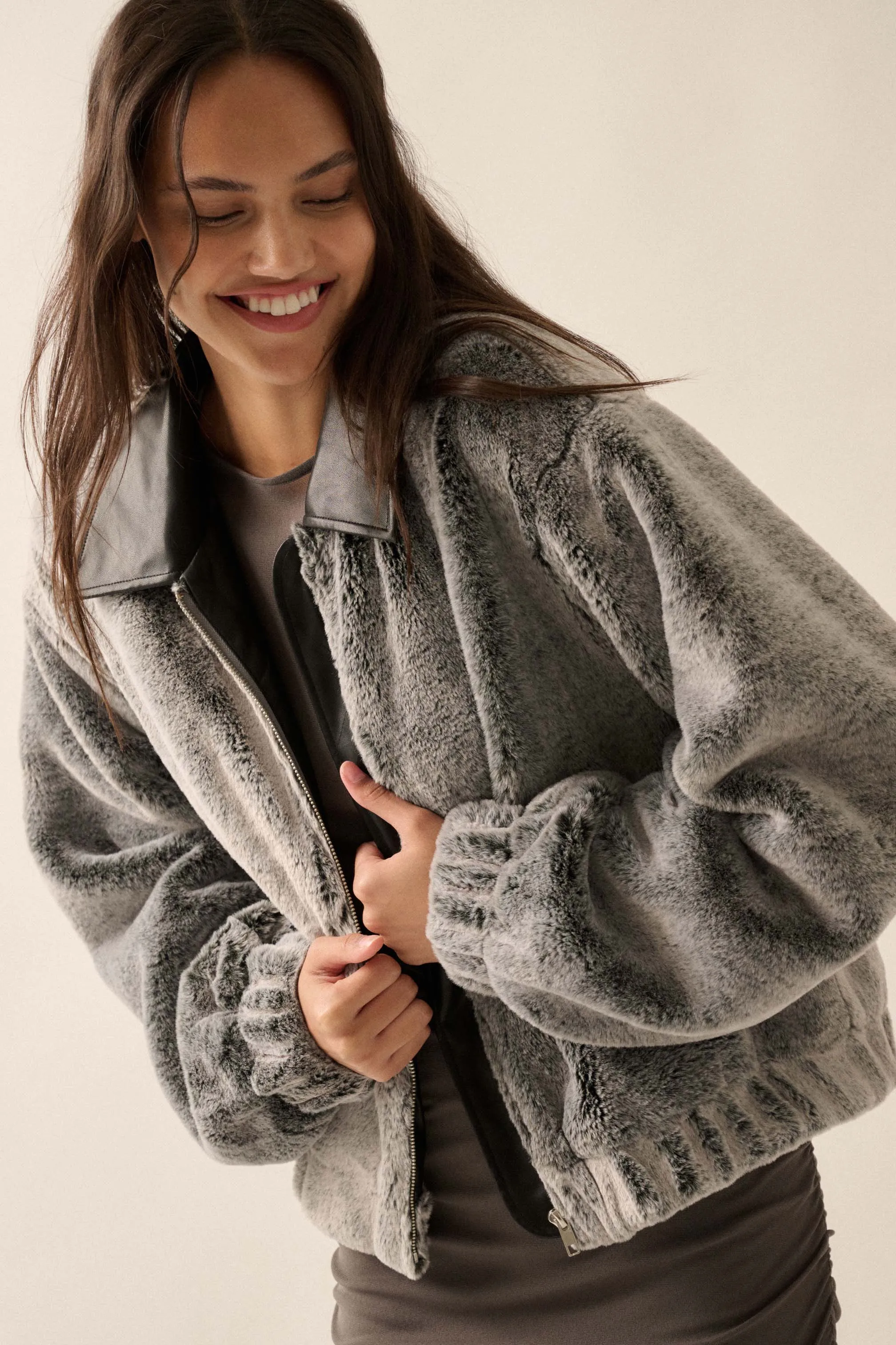 Just Fur You Zip-Up Collared Faux Fur Jacket