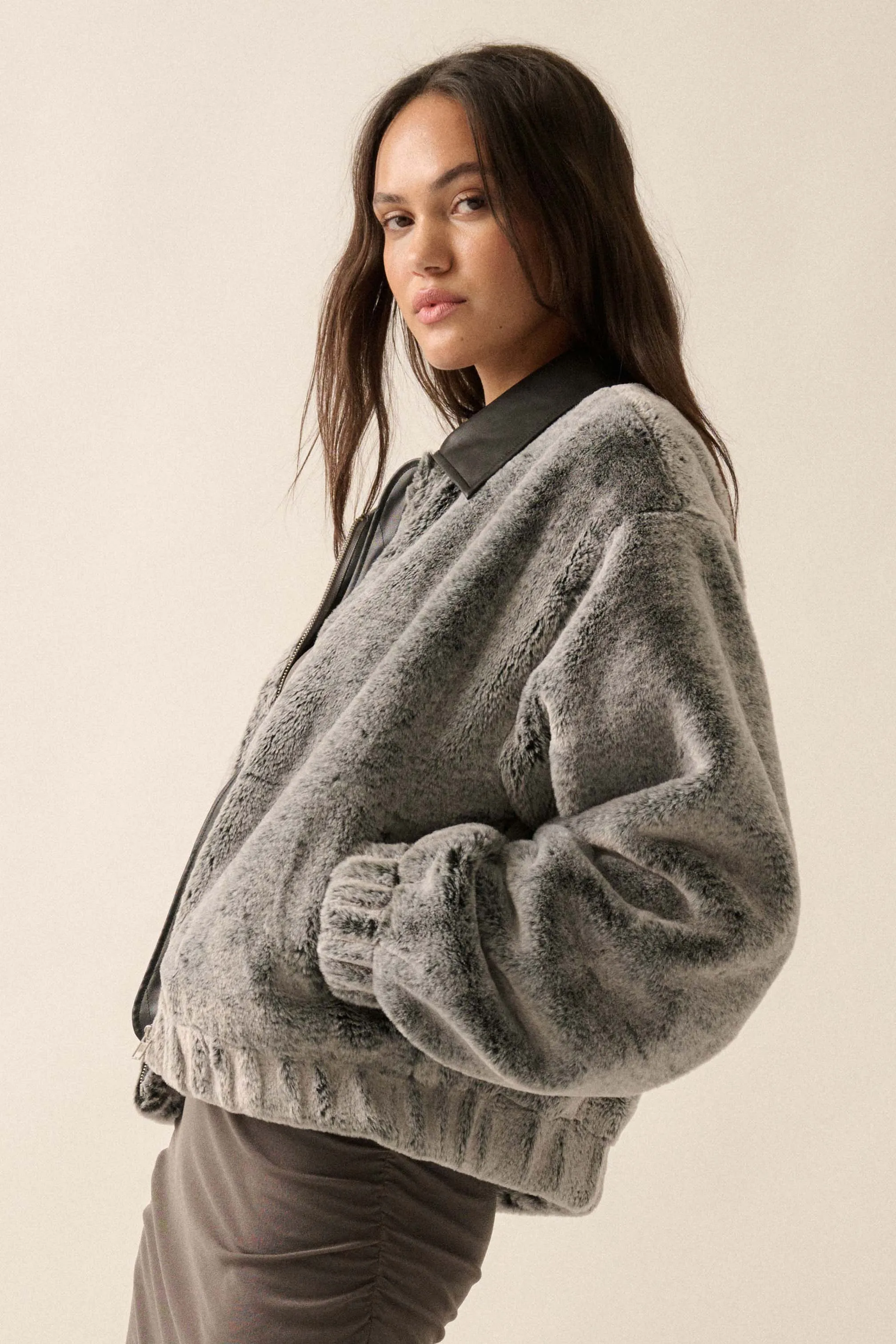 Just Fur You Zip-Up Collared Faux Fur Jacket