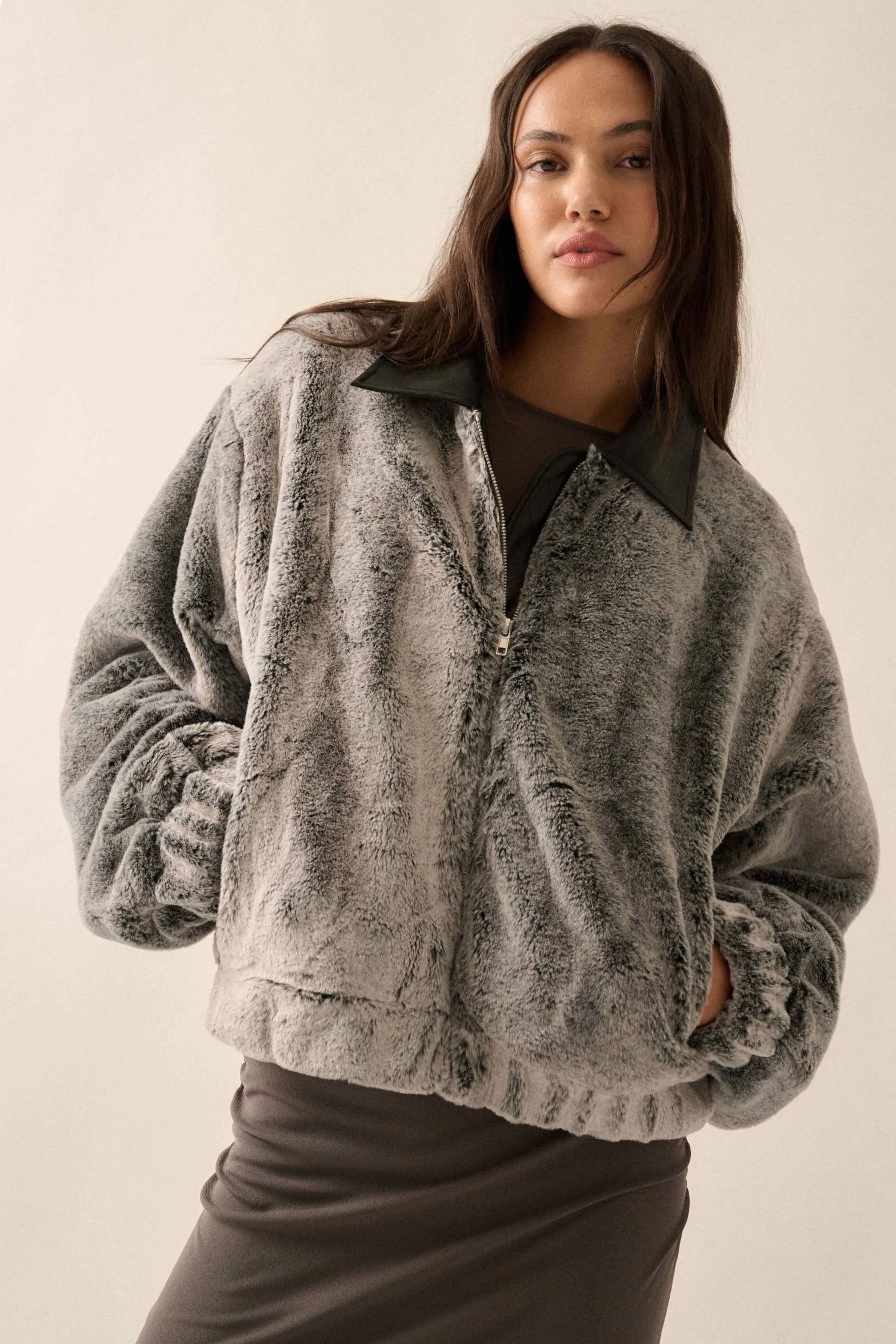 Just Fur You Zip-Up Collared Faux Fur Jacket