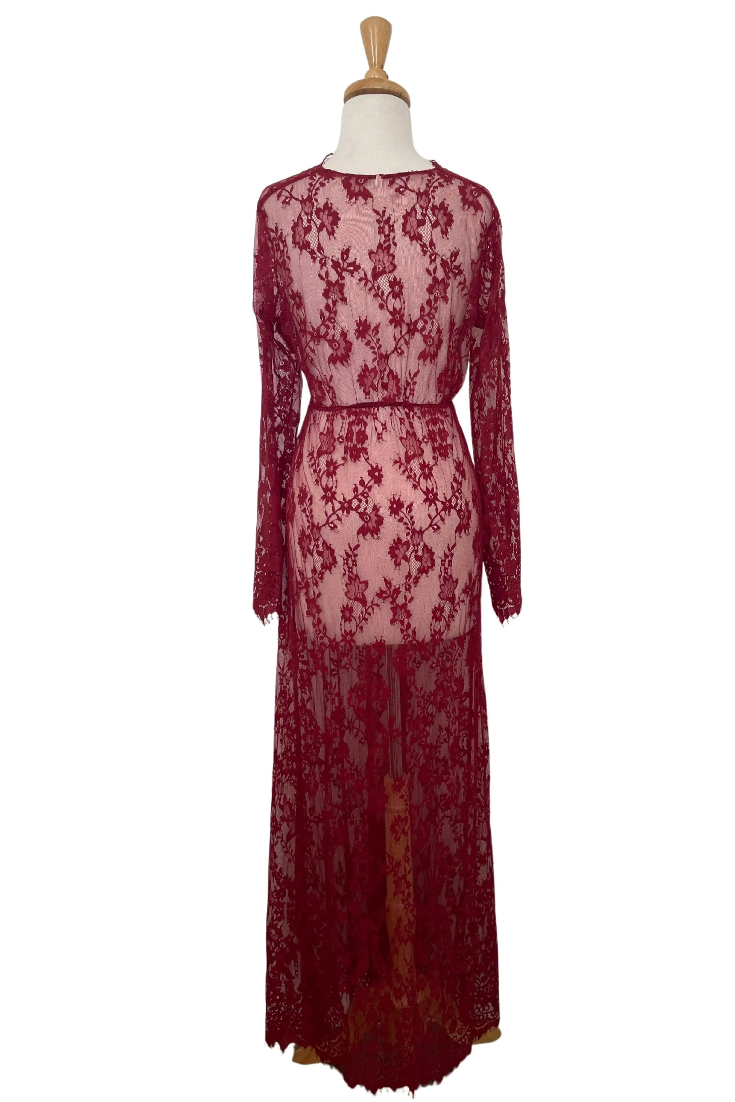 Katherine Sheer Lace Maxi Dress - Burgundy