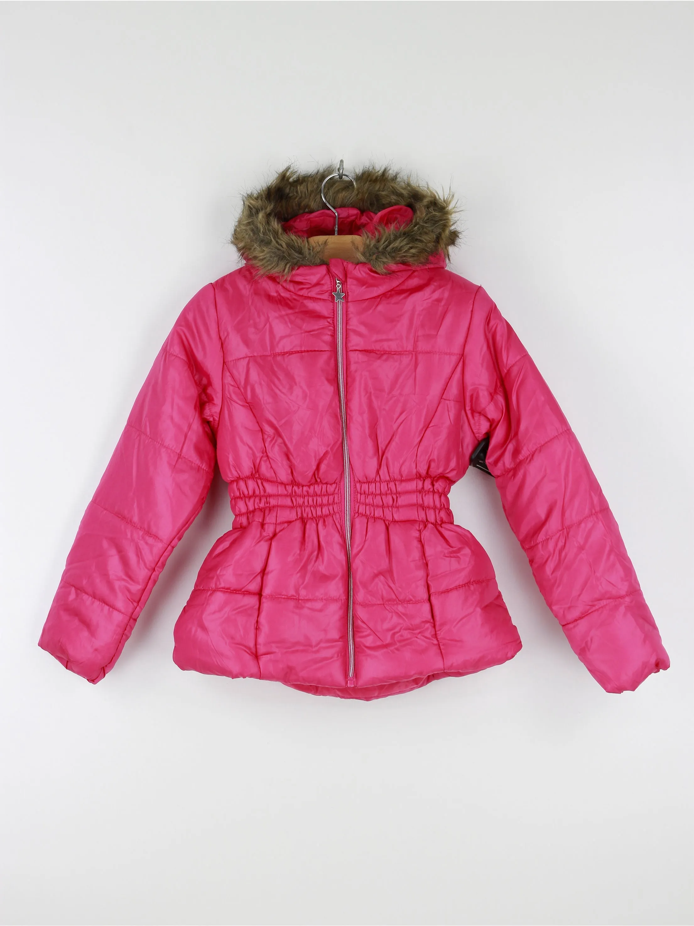 Kids Girl Faux-Fur Trim&Scarf Hooded Jacket,Pink