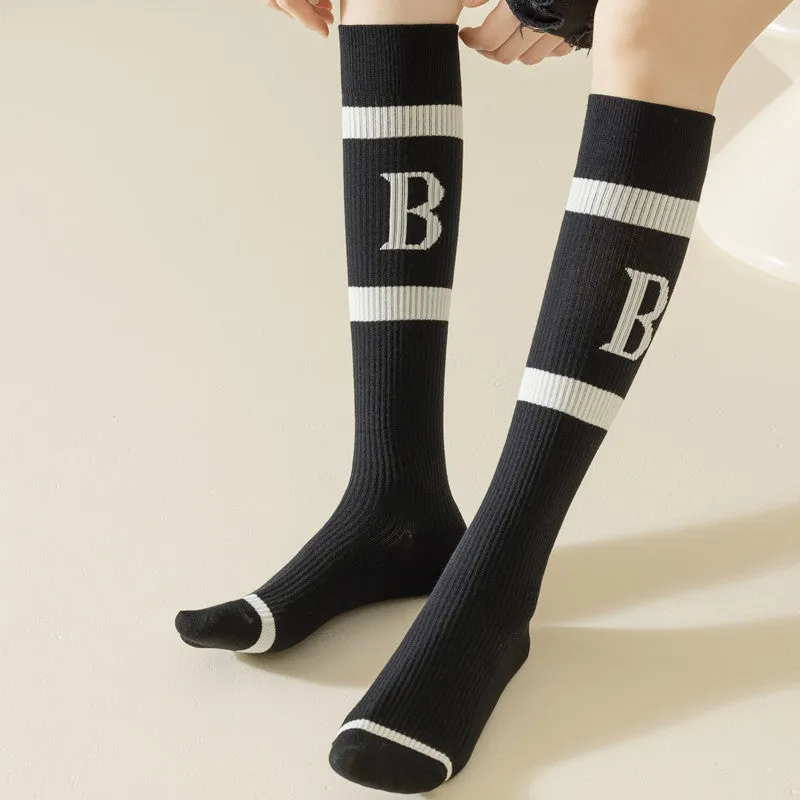 Knee-Length Striped High Socks For Women