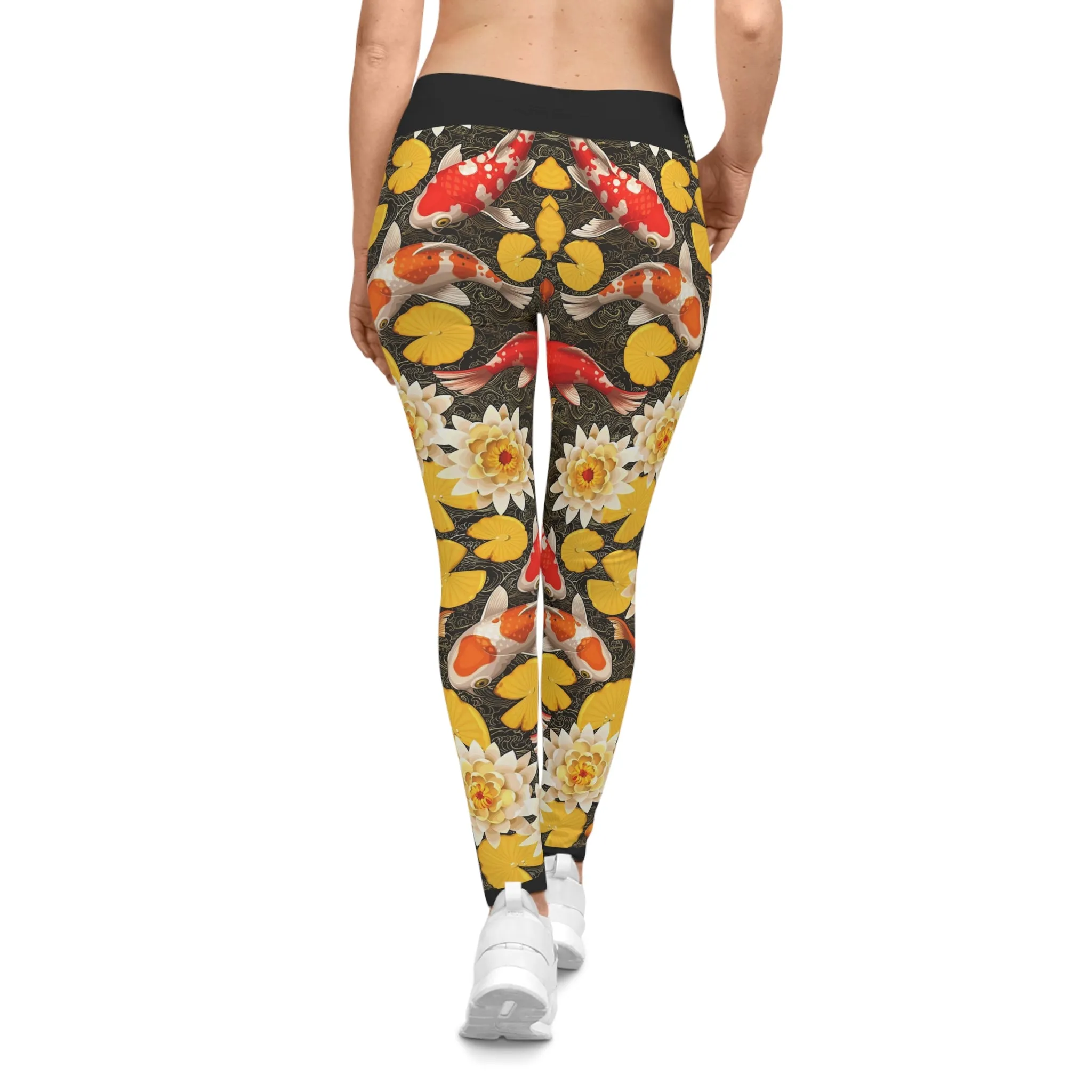 Koi Fish Leggings Women Spandex Leggings Fish and Florals Leggings Casual Wear Women Leggings Lounge Wear | D20017