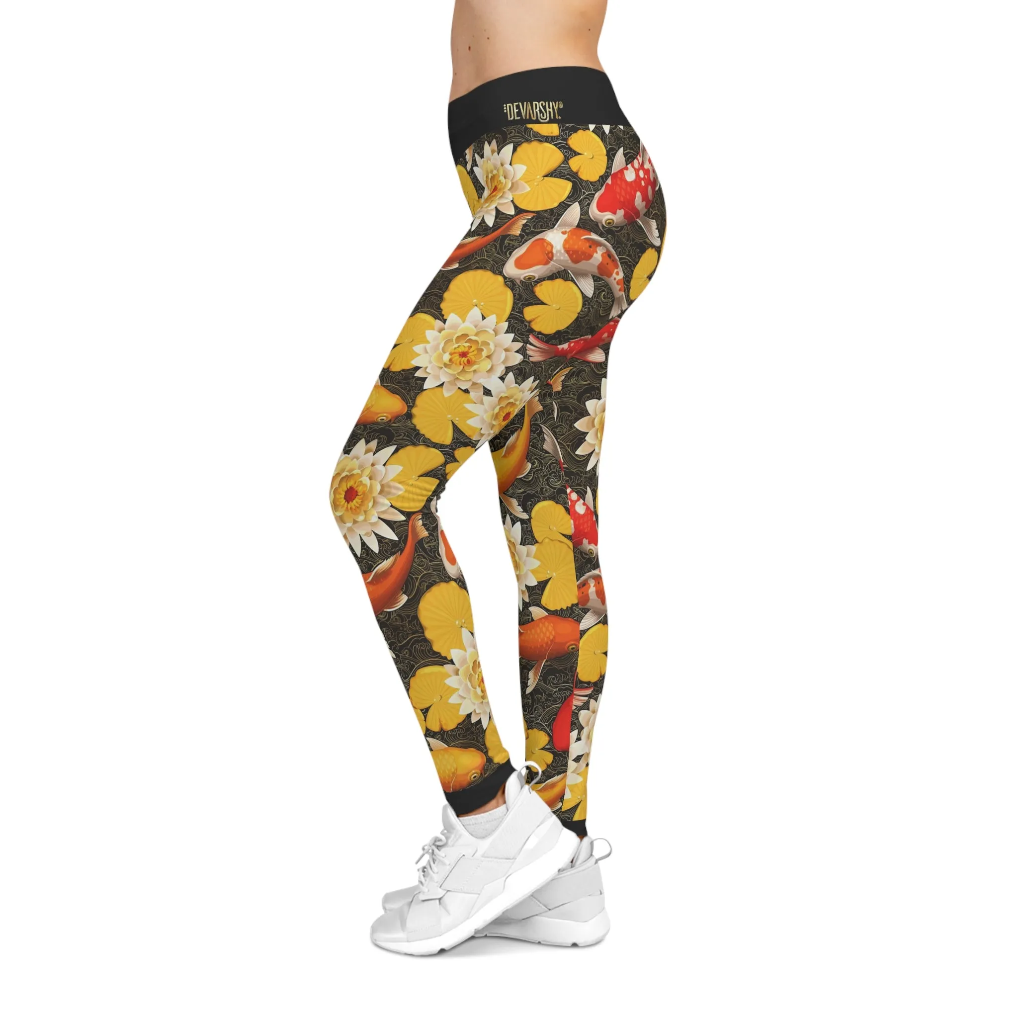 Koi Fish Leggings Women Spandex Leggings Fish and Florals Leggings Casual Wear Women Leggings Lounge Wear | D20017