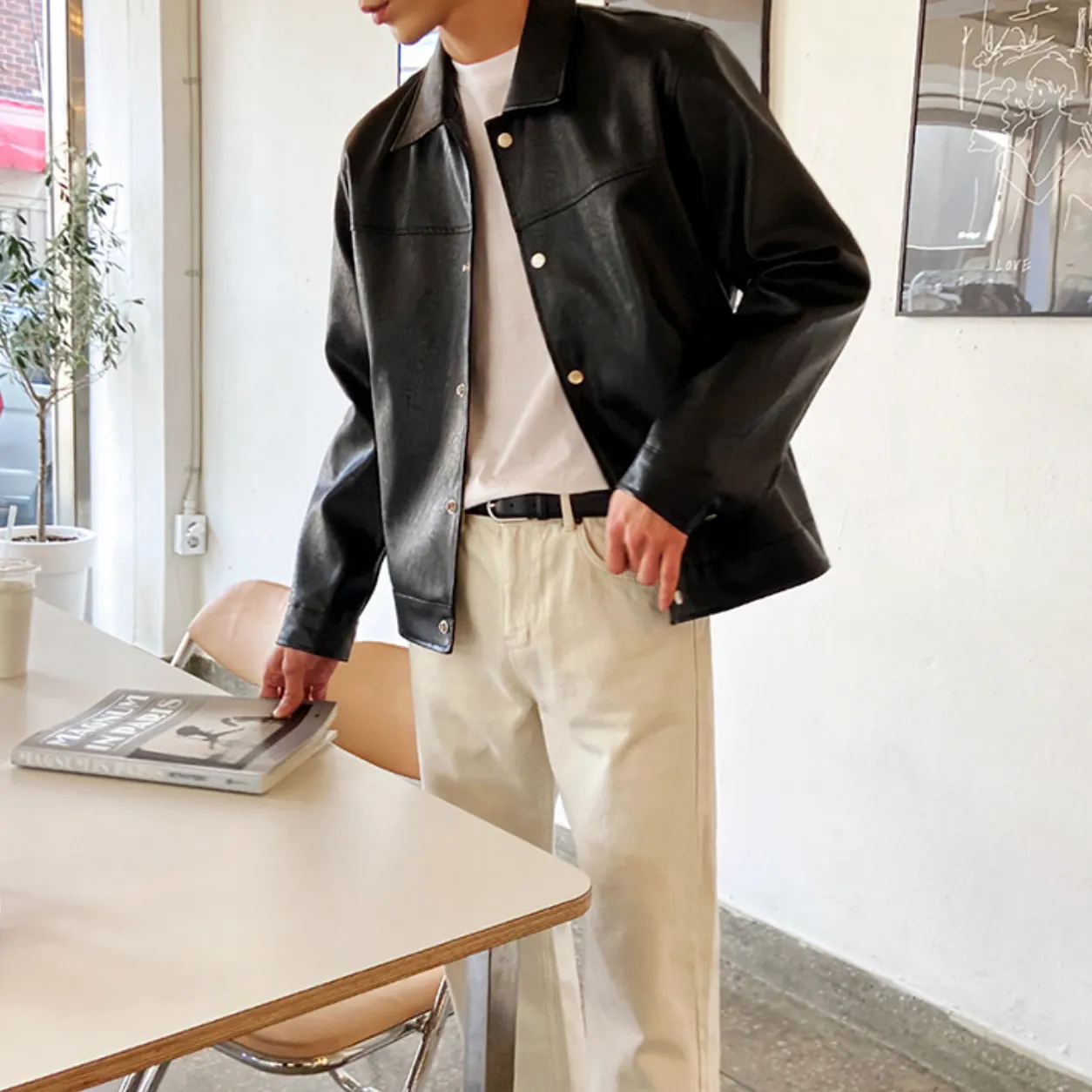 [Korean Style] Alex Button-up Slim Fit Faux Leather Jacket