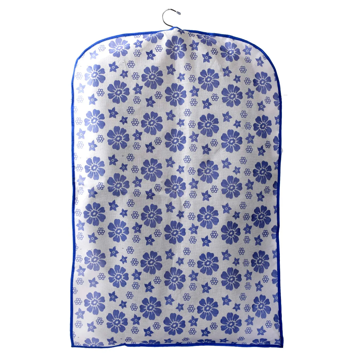 Kuber Industries Velvet Blue Flower Printed Half Transparent Non Woven Men's Coat Blazer Cover Travel Bag (CTLTC039458)