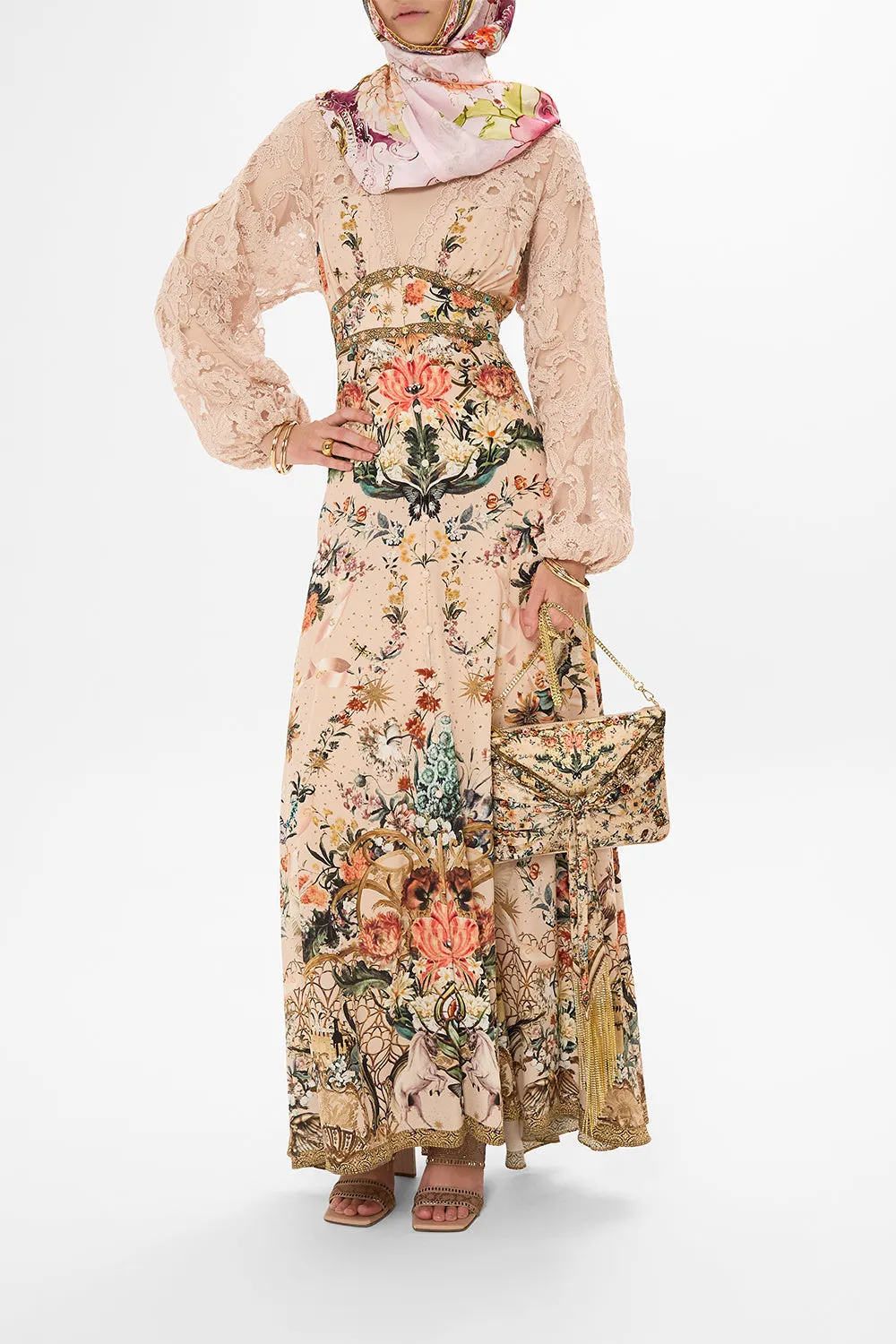 LACE SLEEVE BUTTON DRESS ROSE GARDEN REVOLUTION