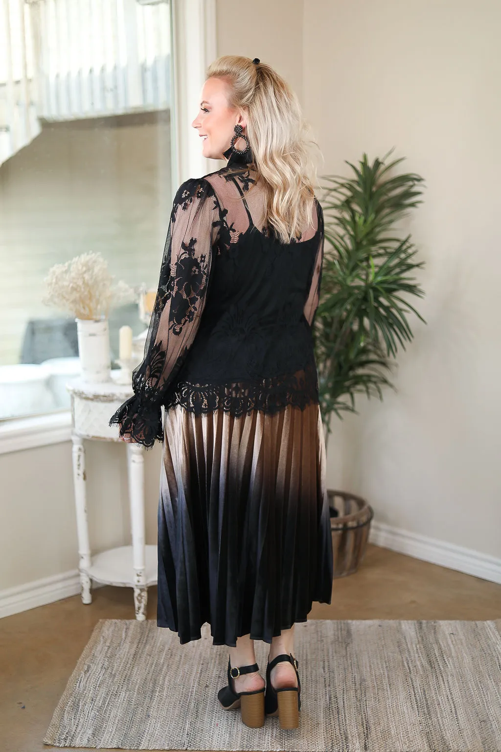 Last Chance Size Small | Blown Away Button Up Lace Frill Shirt with Neck Tie in Black