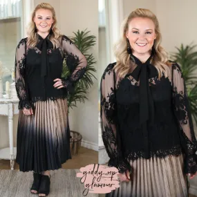 Last Chance Size Small | Blown Away Button Up Lace Frill Shirt with Neck Tie in Black