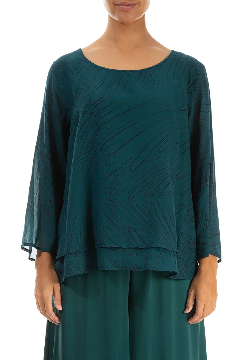 Layered Emerald Feathers Silk Cotton Blouse