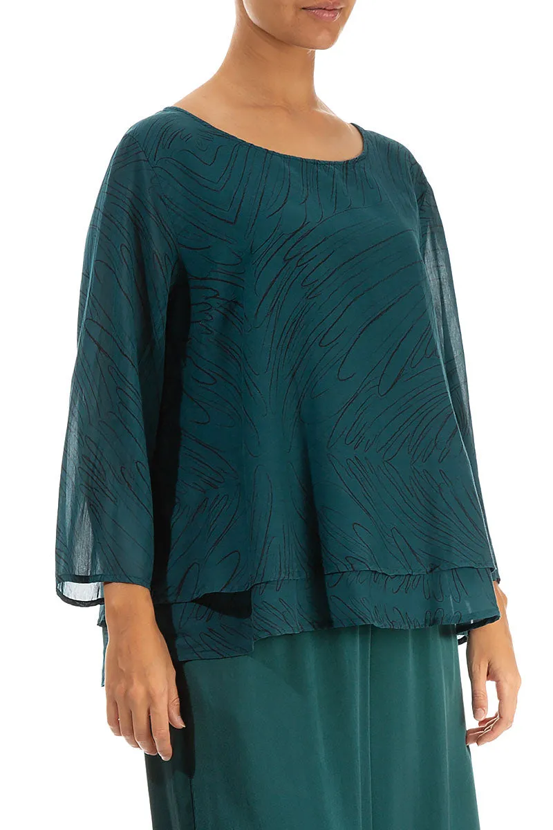 Layered Emerald Feathers Silk Cotton Blouse