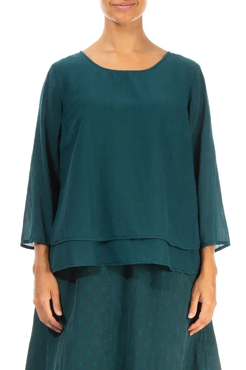 Layered Emerald Silk Cotton Blouse