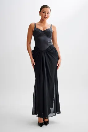 Leila Satin Corset Maxi Dress - Black