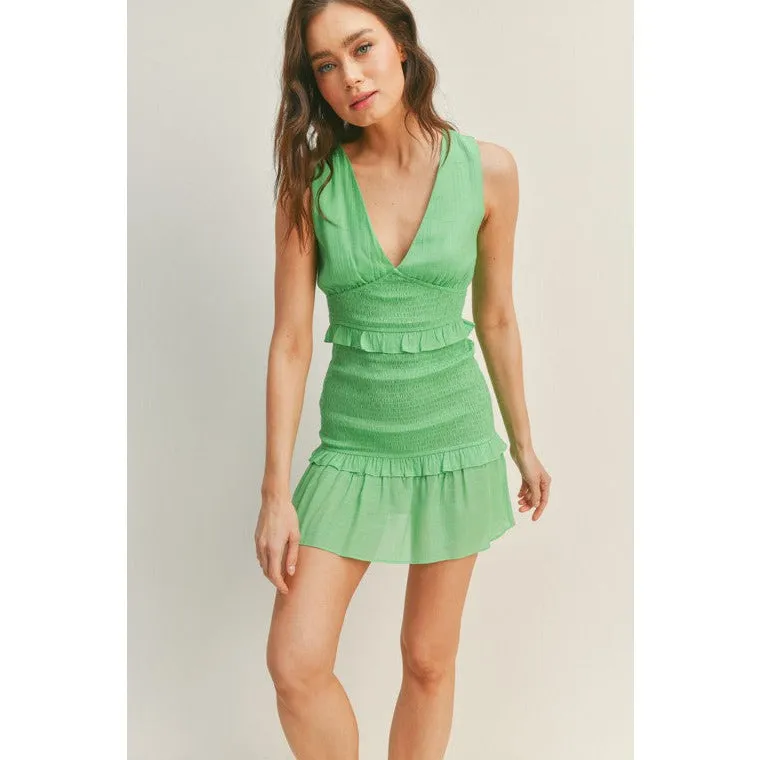 Lemon Lime Smocked Mini Dress