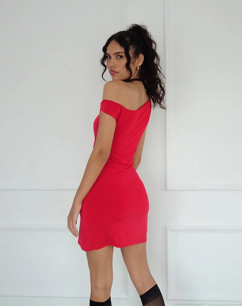 Leona Twist Sleeve Mini Dress in Red